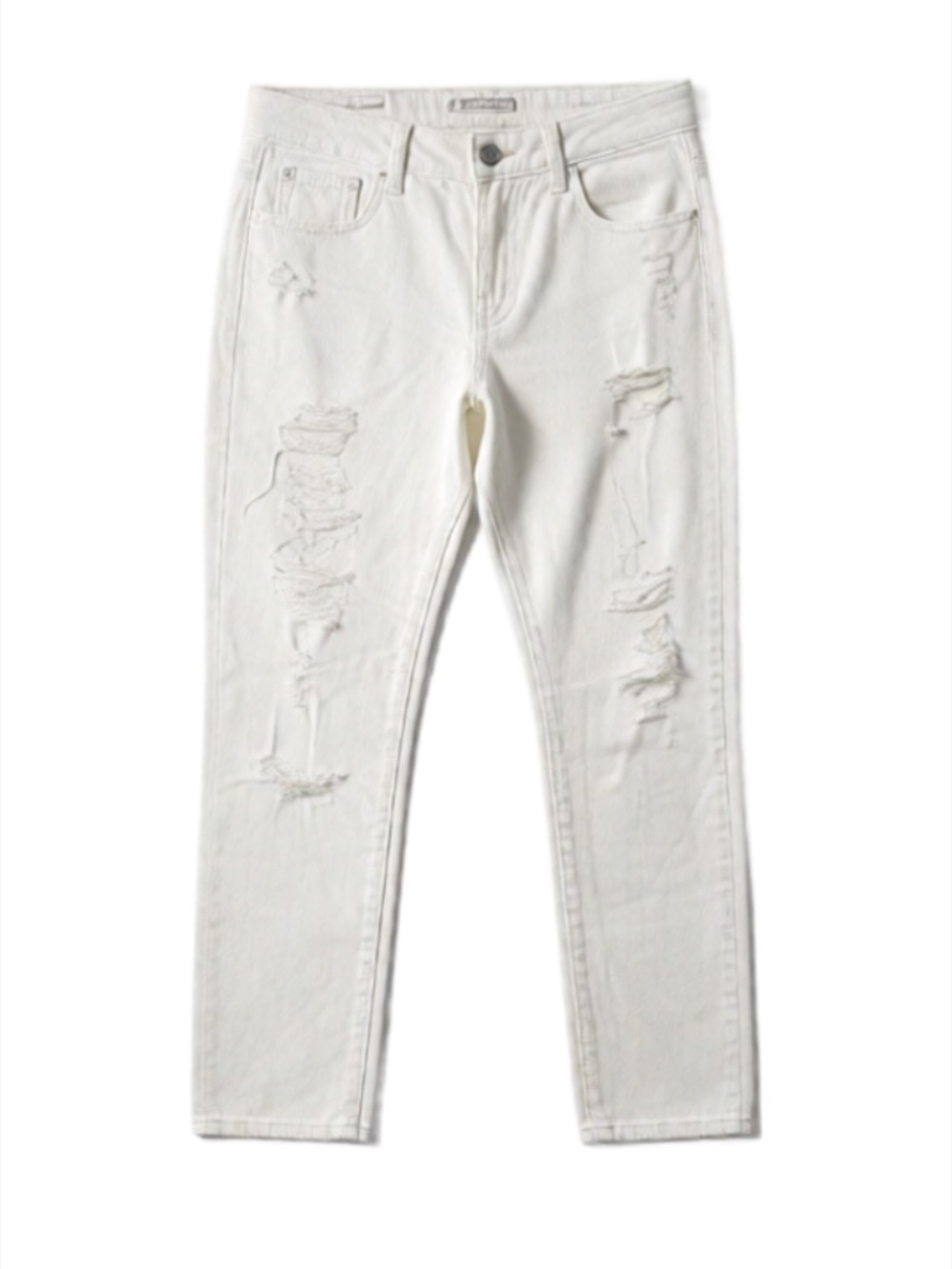 American Eagle White Distressed Super Stretch Jegging Crop Jeans: Size 0